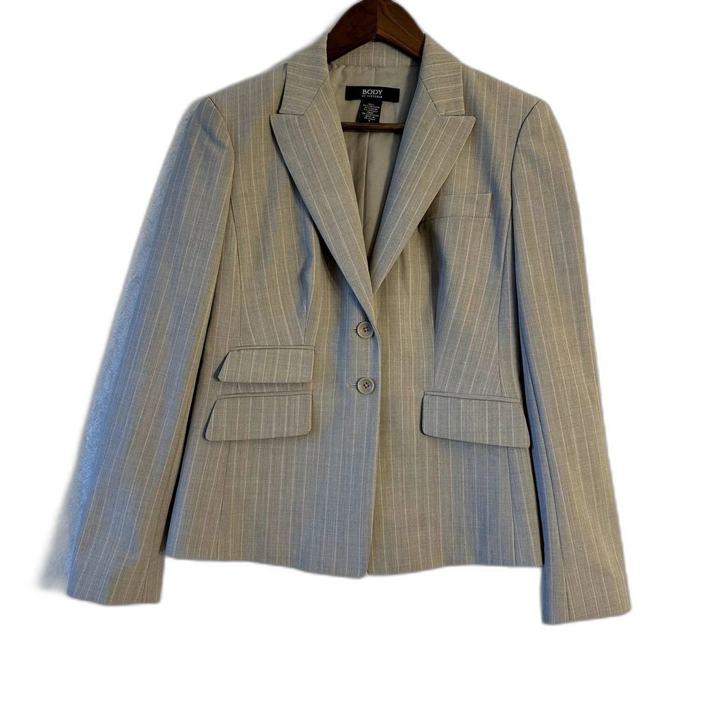 body by victoria blazer suit jacket work casual light gray pink stripes size 6